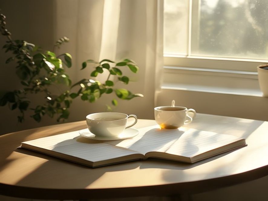 Morning notes and a cup of tea on a desk, planning for the day ahead